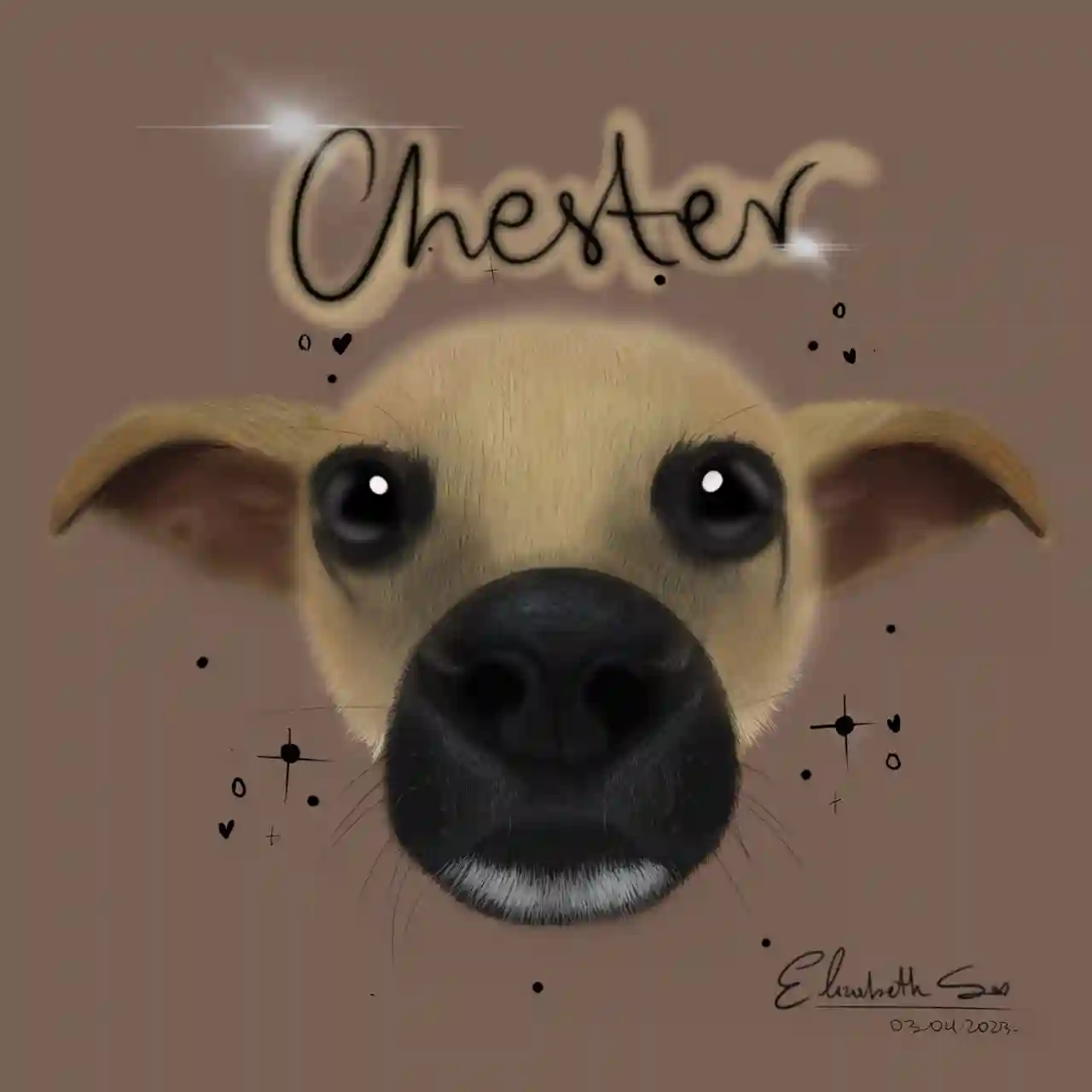dibujo de mascota un perrito estilo semirealismo.