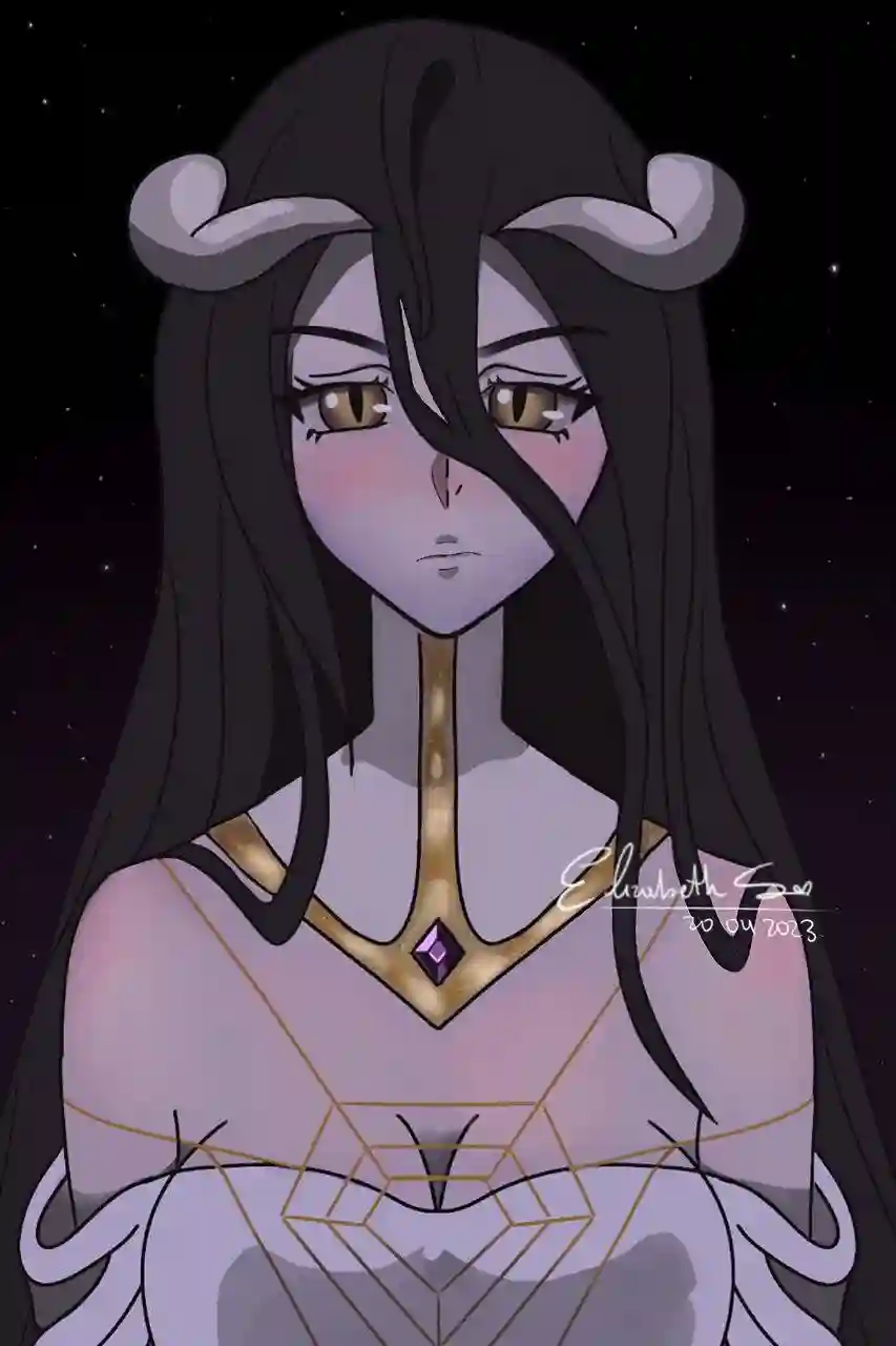 Dibujo digital fanart de personaje albedo del anime overlord, es la supervisora de los guardianes de la gran tumba de nazarick, es muy linda, sexy, y pasiva.